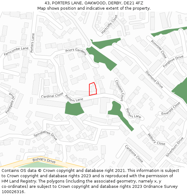 43, PORTERS LANE, OAKWOOD, DERBY, DE21 4FZ: Location map and indicative extent of plot