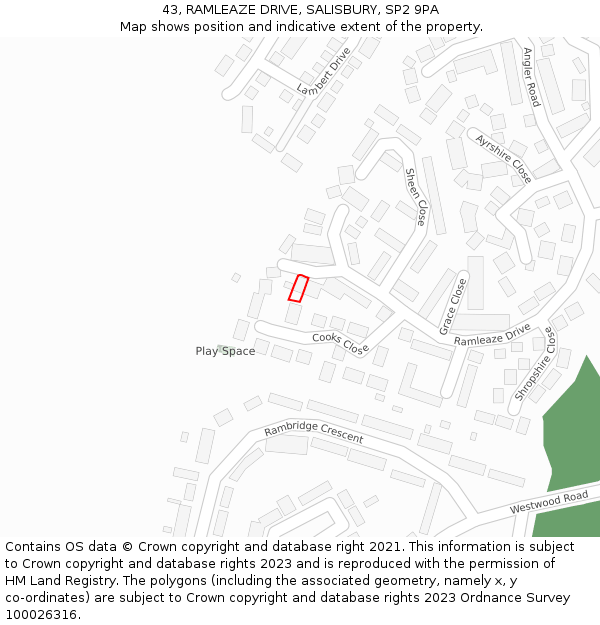 43, RAMLEAZE DRIVE, SALISBURY, SP2 9PA: Location map and indicative extent of plot