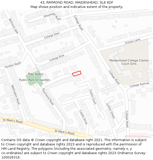 43, RAYMOND ROAD, MAIDENHEAD, SL6 6DF: Location map and indicative extent of plot