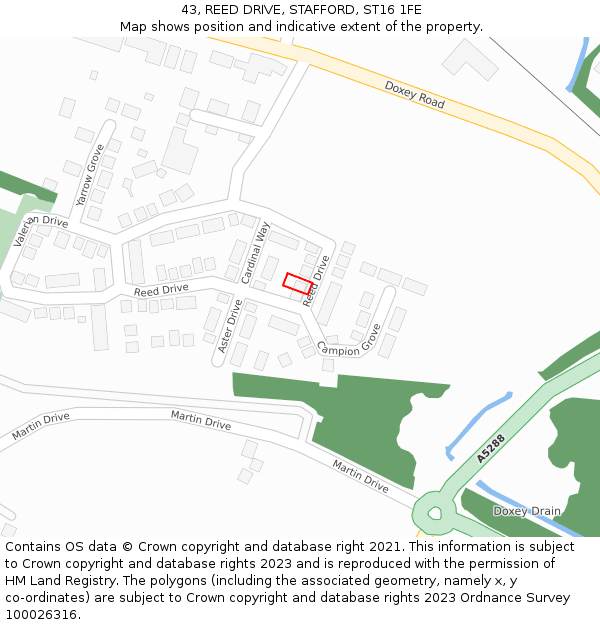 43, REED DRIVE, STAFFORD, ST16 1FE: Location map and indicative extent of plot