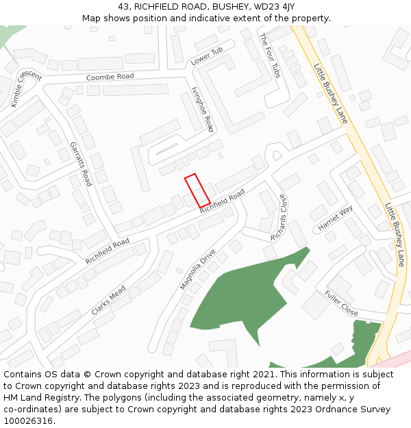 43, RICHFIELD ROAD, BUSHEY, WD23 4JY: Location map and indicative extent of plot