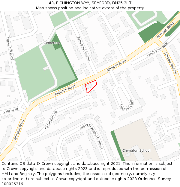 43, RICHINGTON WAY, SEAFORD, BN25 3HT: Location map and indicative extent of plot