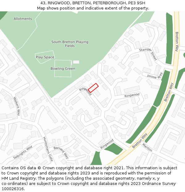 43, RINGWOOD, BRETTON, PETERBOROUGH, PE3 9SH: Location map and indicative extent of plot