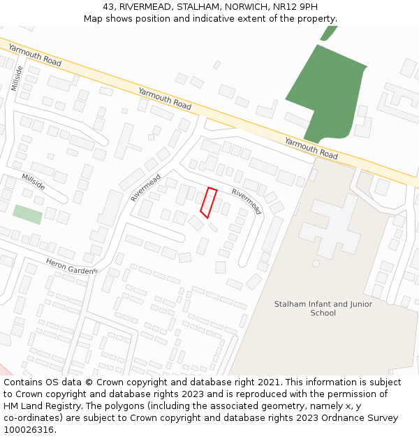43, RIVERMEAD, STALHAM, NORWICH, NR12 9PH: Location map and indicative extent of plot
