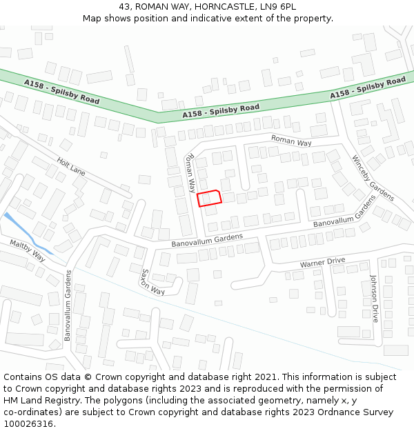 43, ROMAN WAY, HORNCASTLE, LN9 6PL: Location map and indicative extent of plot