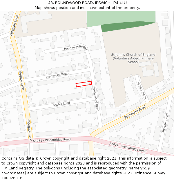 43, ROUNDWOOD ROAD, IPSWICH, IP4 4LU: Location map and indicative extent of plot