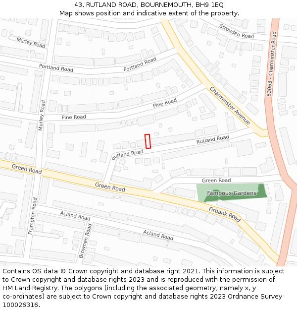 43, RUTLAND ROAD, BOURNEMOUTH, BH9 1EQ: Location map and indicative extent of plot