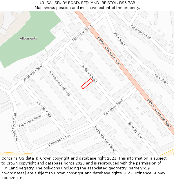 43, SALISBURY ROAD, REDLAND, BRISTOL, BS6 7AR: Location map and indicative extent of plot