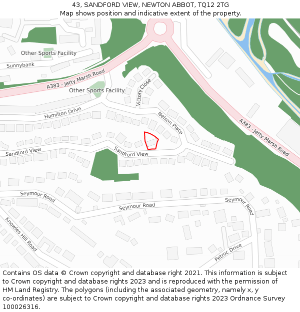 43, SANDFORD VIEW, NEWTON ABBOT, TQ12 2TG: Location map and indicative extent of plot