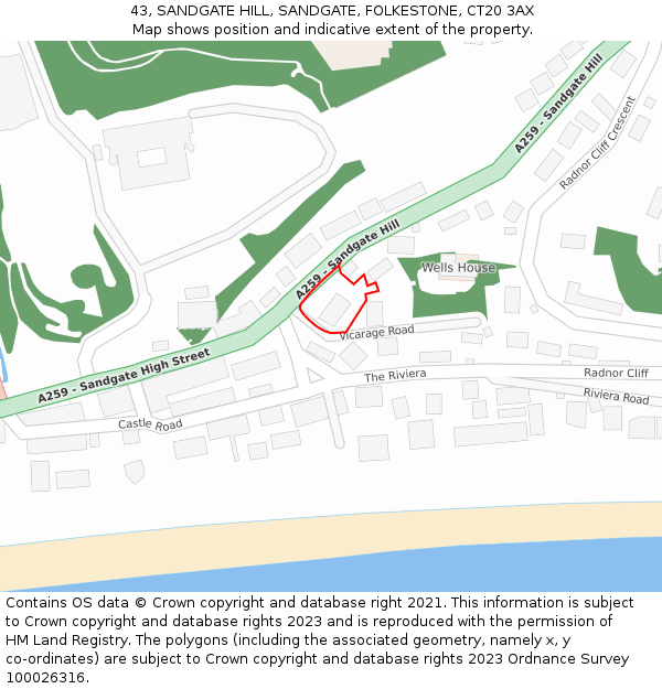 43, SANDGATE HILL, SANDGATE, FOLKESTONE, CT20 3AX: Location map and indicative extent of plot