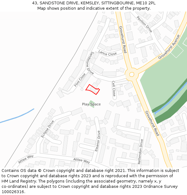 43, SANDSTONE DRIVE, KEMSLEY, SITTINGBOURNE, ME10 2PL: Location map and indicative extent of plot