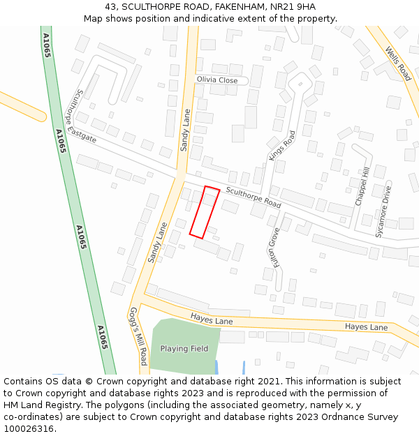 43, SCULTHORPE ROAD, FAKENHAM, NR21 9HA: Location map and indicative extent of plot