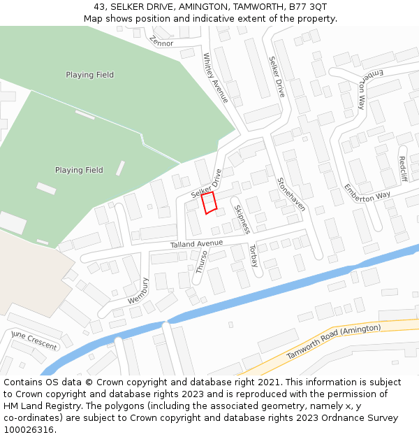 43, SELKER DRIVE, AMINGTON, TAMWORTH, B77 3QT: Location map and indicative extent of plot