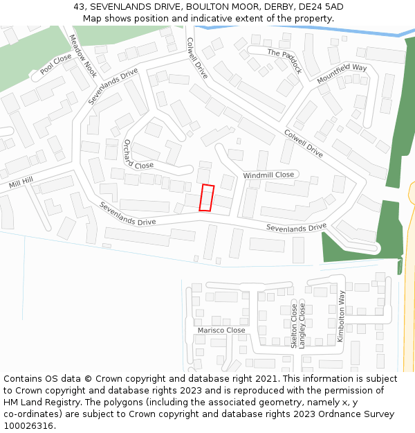 43, SEVENLANDS DRIVE, BOULTON MOOR, DERBY, DE24 5AD: Location map and indicative extent of plot