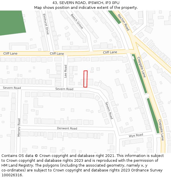 43, SEVERN ROAD, IPSWICH, IP3 0PU: Location map and indicative extent of plot