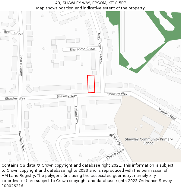 43, SHAWLEY WAY, EPSOM, KT18 5PB: Location map and indicative extent of plot