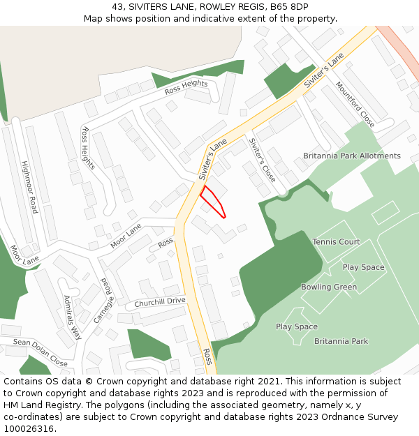 43, SIVITERS LANE, ROWLEY REGIS, B65 8DP: Location map and indicative extent of plot