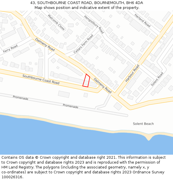 43, SOUTHBOURNE COAST ROAD, BOURNEMOUTH, BH6 4DA: Location map and indicative extent of plot