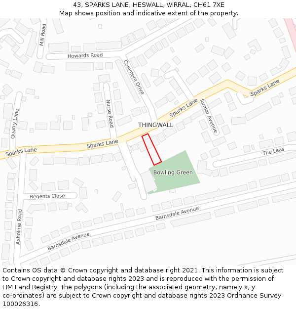 43, SPARKS LANE, HESWALL, WIRRAL, CH61 7XE: Location map and indicative extent of plot