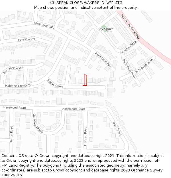 43, SPEAK CLOSE, WAKEFIELD, WF1 4TG: Location map and indicative extent of plot