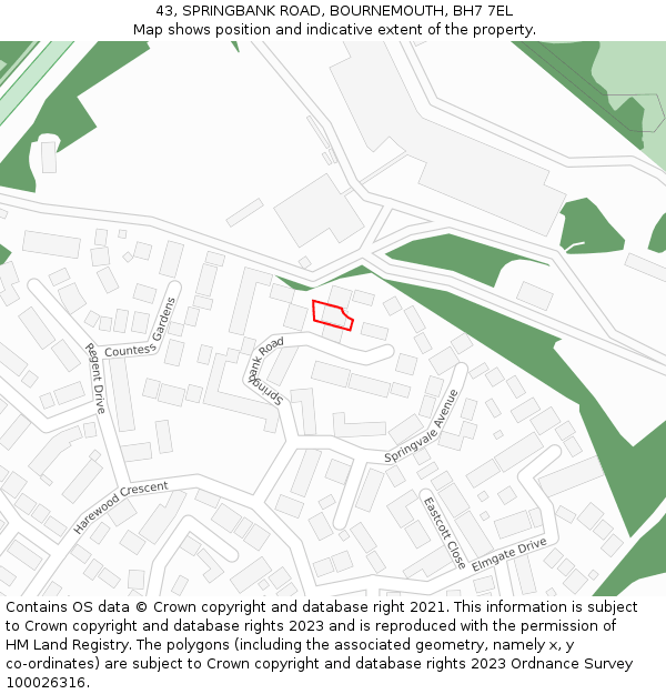 43, SPRINGBANK ROAD, BOURNEMOUTH, BH7 7EL: Location map and indicative extent of plot