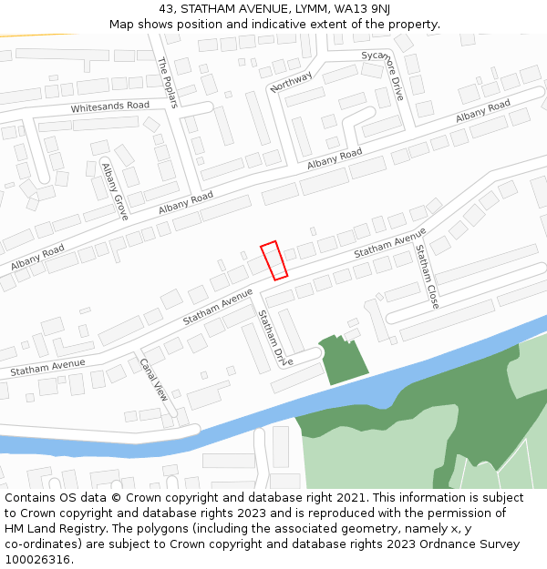 43, STATHAM AVENUE, LYMM, WA13 9NJ: Location map and indicative extent of plot
