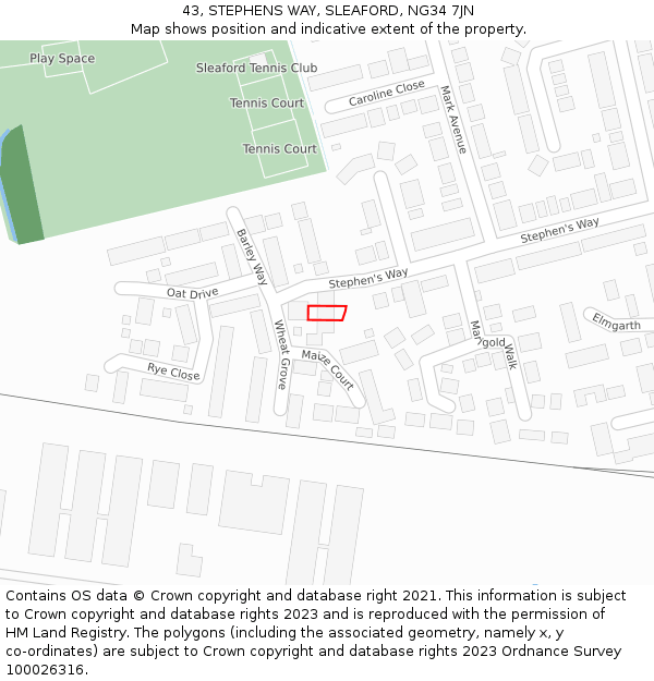 43, STEPHENS WAY, SLEAFORD, NG34 7JN: Location map and indicative extent of plot