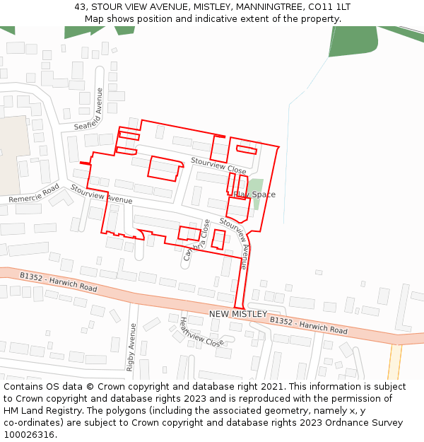 43, STOUR VIEW AVENUE, MISTLEY, MANNINGTREE, CO11 1LT: Location map and indicative extent of plot