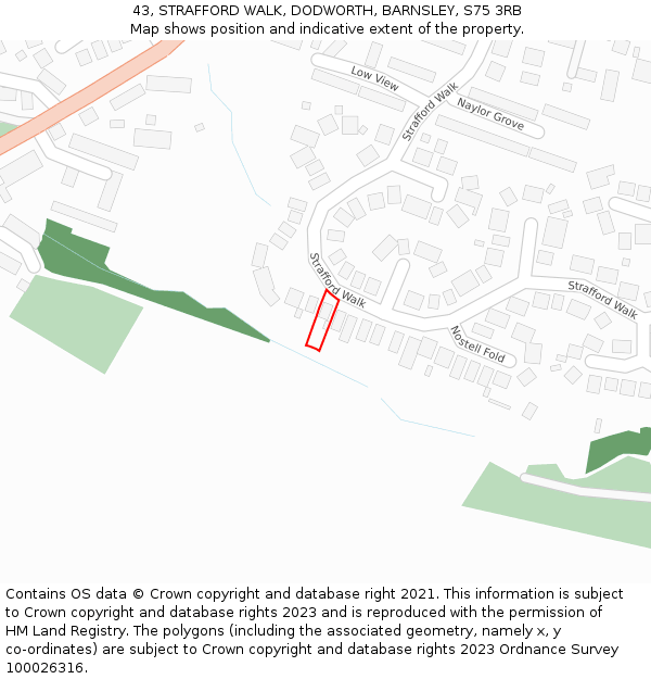 43, STRAFFORD WALK, DODWORTH, BARNSLEY, S75 3RB: Location map and indicative extent of plot