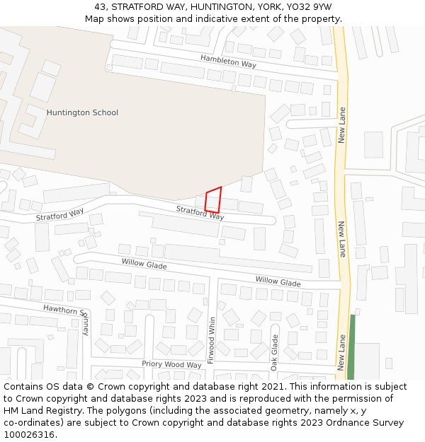 43, STRATFORD WAY, HUNTINGTON, YORK, YO32 9YW: Location map and indicative extent of plot