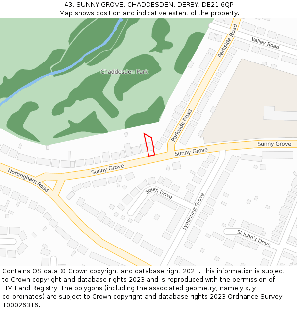 43, SUNNY GROVE, CHADDESDEN, DERBY, DE21 6QP: Location map and indicative extent of plot