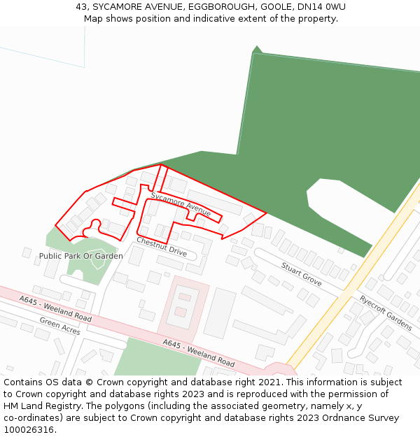 43, SYCAMORE AVENUE, EGGBOROUGH, GOOLE, DN14 0WU: Location map and indicative extent of plot