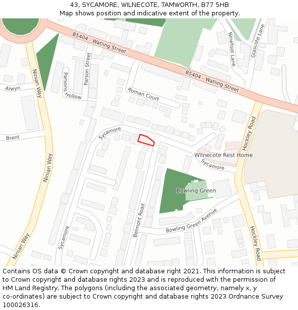 43, SYCAMORE, WILNECOTE, TAMWORTH, B77 5HB: Location map and indicative extent of plot