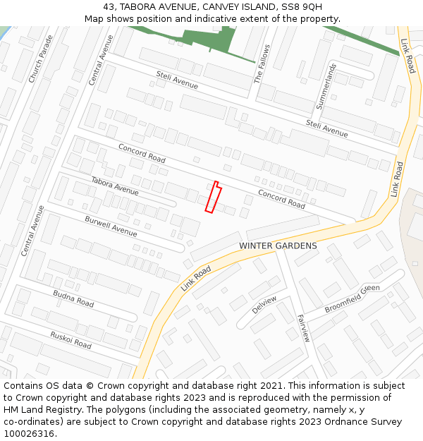 43, TABORA AVENUE, CANVEY ISLAND, SS8 9QH: Location map and indicative extent of plot