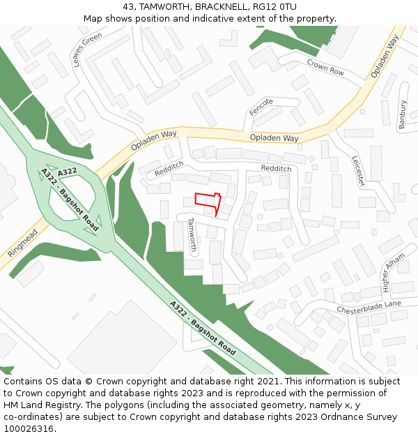 43, TAMWORTH, BRACKNELL, RG12 0TU: Location map and indicative extent of plot
