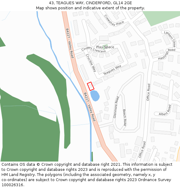 43, TEAGUES WAY, CINDERFORD, GL14 2GE: Location map and indicative extent of plot