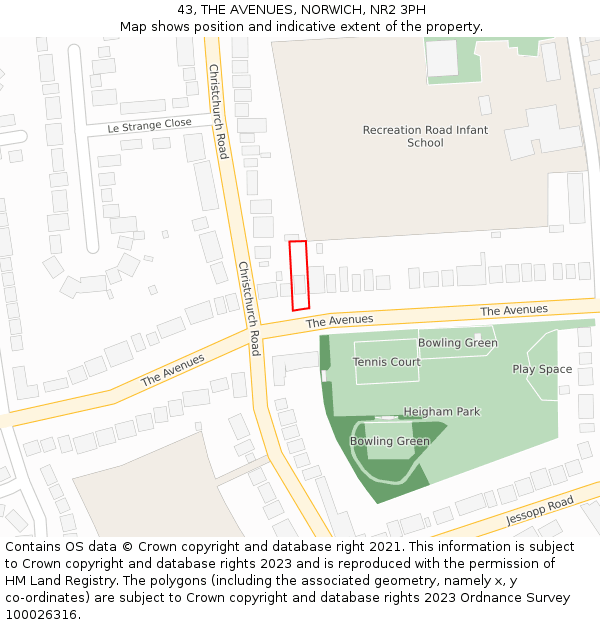 43, THE AVENUES, NORWICH, NR2 3PH: Location map and indicative extent of plot