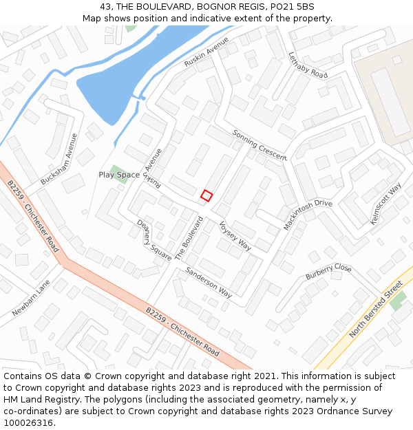 43, THE BOULEVARD, BOGNOR REGIS, PO21 5BS: Location map and indicative extent of plot