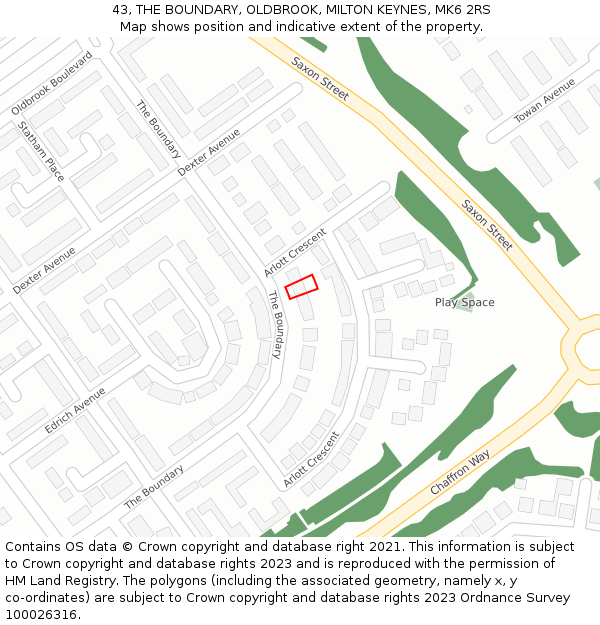 43, THE BOUNDARY, OLDBROOK, MILTON KEYNES, MK6 2RS: Location map and indicative extent of plot
