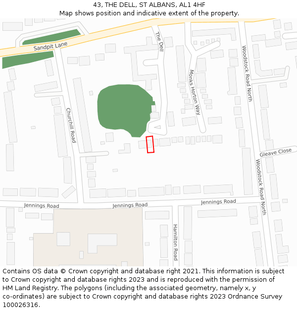 43, THE DELL, ST ALBANS, AL1 4HF: Location map and indicative extent of plot
