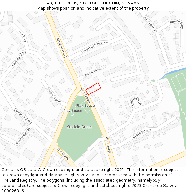 43, THE GREEN, STOTFOLD, HITCHIN, SG5 4AN: Location map and indicative extent of plot
