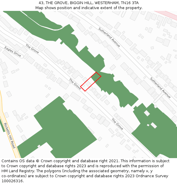 43, THE GROVE, BIGGIN HILL, WESTERHAM, TN16 3TA: Location map and indicative extent of plot