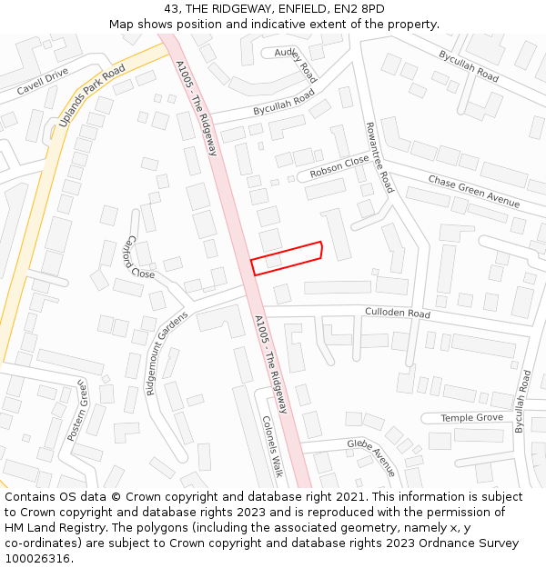 43, THE RIDGEWAY, ENFIELD, EN2 8PD: Location map and indicative extent of plot