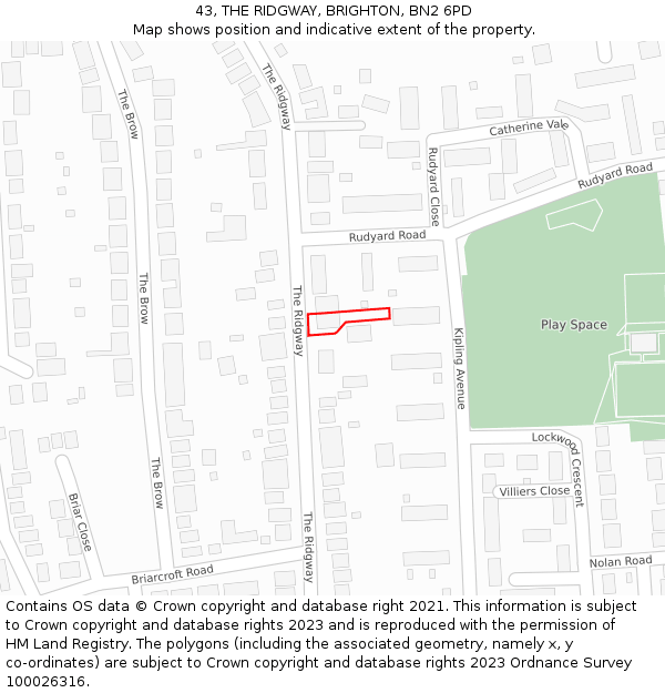 43, THE RIDGWAY, BRIGHTON, BN2 6PD: Location map and indicative extent of plot