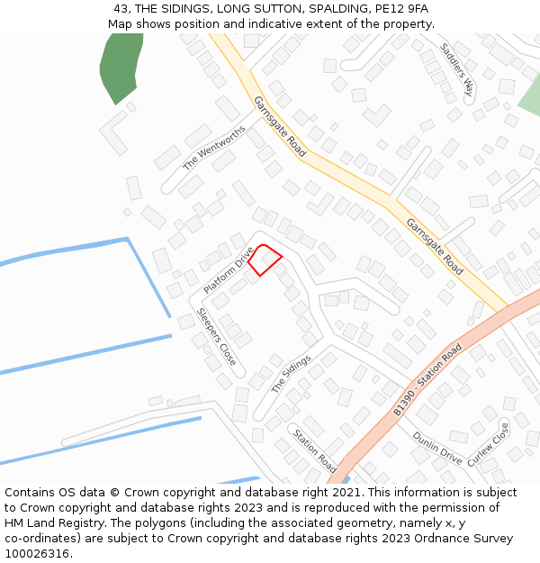 43, THE SIDINGS, LONG SUTTON, SPALDING, PE12 9FA: Location map and indicative extent of plot