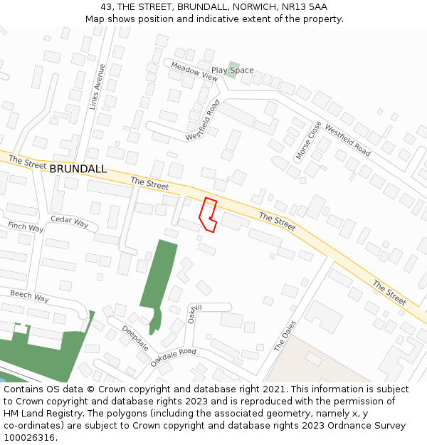 43, THE STREET, BRUNDALL, NORWICH, NR13 5AA: Location map and indicative extent of plot