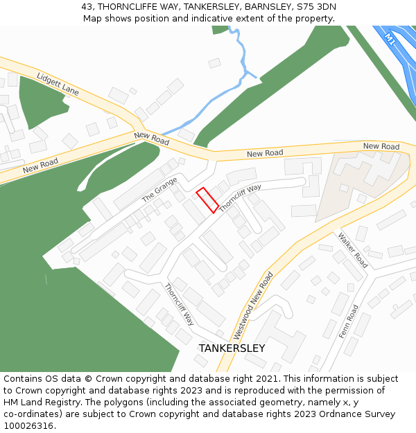 43, THORNCLIFFE WAY, TANKERSLEY, BARNSLEY, S75 3DN: Location map and indicative extent of plot