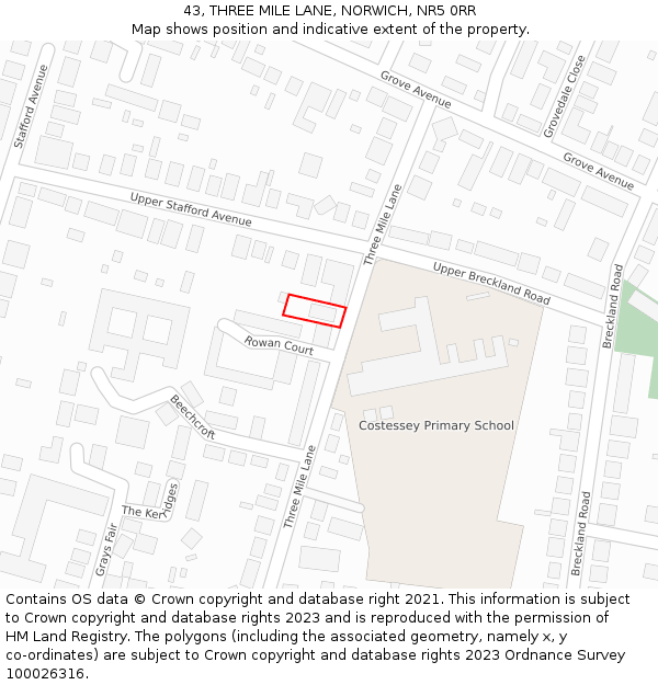 43, THREE MILE LANE, NORWICH, NR5 0RR: Location map and indicative extent of plot