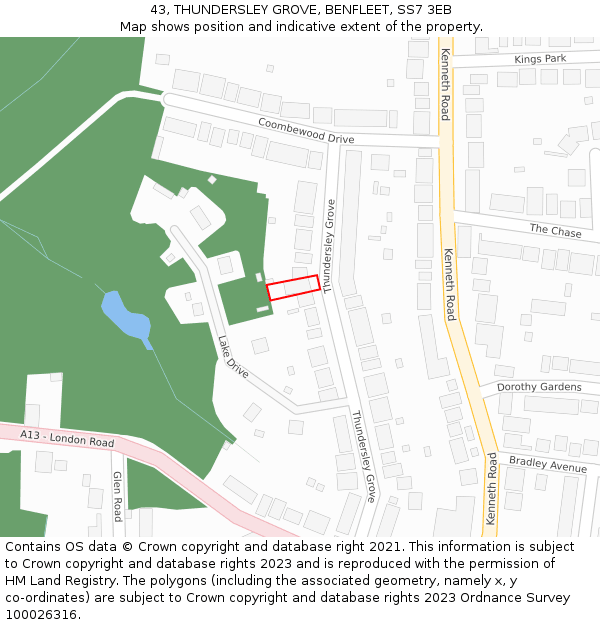 43, THUNDERSLEY GROVE, BENFLEET, SS7 3EB: Location map and indicative extent of plot