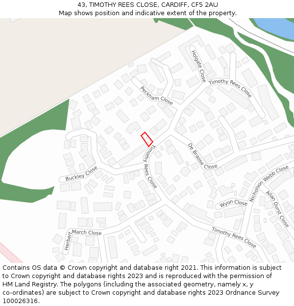 43, TIMOTHY REES CLOSE, CARDIFF, CF5 2AU: Location map and indicative extent of plot